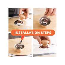 Drewniana gałka do pokrywki garnka, uniwersalna gałka do wymiennej pokrywki garnka, pokrywka ze szkła hartowanego z drewnianą gałką do gotowania – odpowiednia do wolnowarów, patelni i pokrywek do naczyń kuchennych - Morela - Zobacz 10