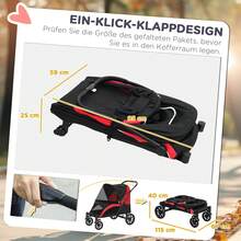 PawHut Hundewagen Hundebuggy klappbar für große Hunde & Katzen bis 30 kg Katzenbuggy mit Kissen Netzfenstern Türen Aufbewahrungstasche Katzenwagen mit Sicherheitsleinen, Bremsen, Buggy - Schwarz - Übersicht 5