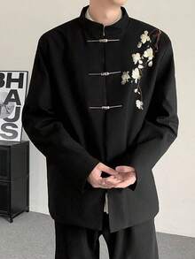 春秋新中国式重工刺繡玉蘭中山服スーツ外套男復古フィアハンサム高級感スーツ潮 - ブラック - チェックする 3