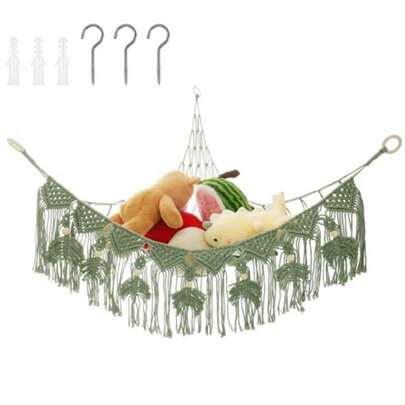 Stuffed Animal Storage Hammock With Tassel Large Toy Hammock Net For Stuffed Animals Corner Hanging Stuffed Animal Storage Teddy Hammock Soft Toy Storage Organizer For Nursery Green