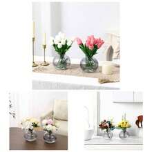 Ribbed Glass Vase, Flower Vase, Fluted Vases Flowers, Modern Vases Living Room, Dining Table, Entryway, Shelf, Wedding, Office, Coffee Table, Birthday, 5 Inches - 灰色 + 圓形 x2 - 查看 1