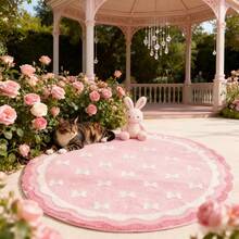 1 tấm thảm tròn mềm mại, êm ái, trang trí nơ hồng trắng, thích hợp cho phòng khách, phòng ngủ, lối vào, nhà bếp, cạnh giường ngủ. Thảm trang trí nhà cửa bền chắc, chống bụi, quà tặng năm mới cho gia đình và bạn bè. - Nhiều màu - Xem 3