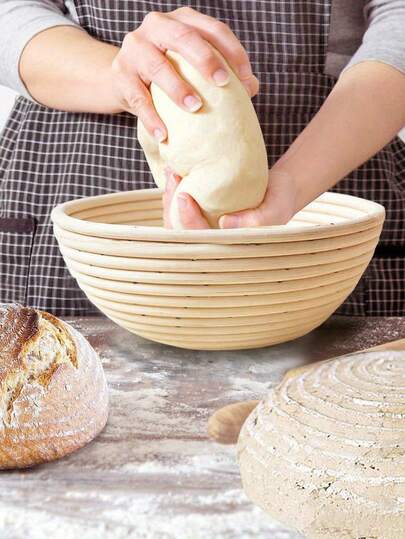 1pc Modern Wicker Bread Proofing Basket With Liner, Sourdough Dough Baking Basket, Multifunctional Kitchen Tool, Food , Available In Multiple Sizes, Ideal For Fermenting Yeast Bread Dough, Suitable For Christmas, Easter, Thanksgiving And Father's Day, Bread Proofing Basket Set, Round Dough Basket With Liner, Beginner Sourdough Bread Making Tool