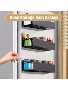 4件套磁性调料架，多功能磁性调料架，无需钻孔，强力磁性收纳架，高度可调节磁性整理架，适用于冰箱和洗衣机，厨房配件，咖啡吧配件，实用置物架 - 黑色 - 查看 9