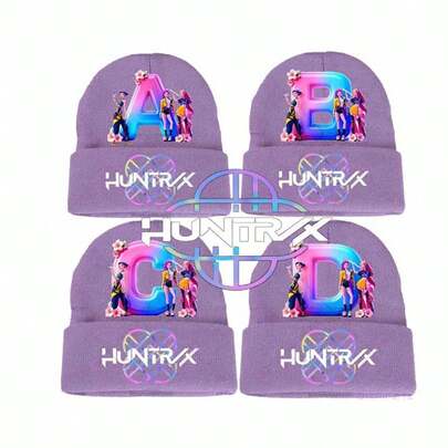 1pc KPOP Witch Hunting Girl Group Letter Knitted Beanie, Fashionable Cuffed Printed Knitted Hat