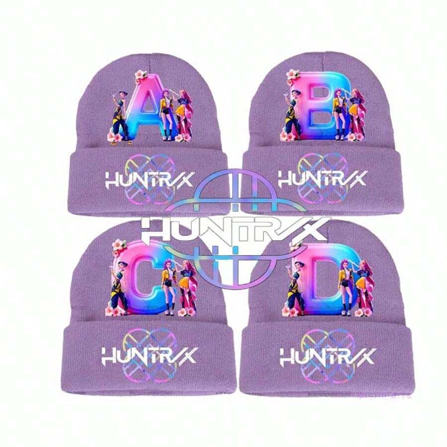 1pc KPOP Witch Hunting Girl Group Letter Knitted Beanie, Fashionable Cuffed Printed Knitted Hat