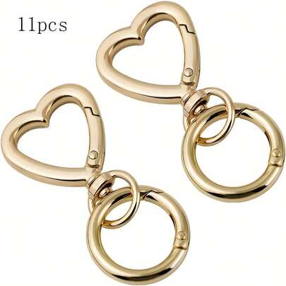 11件套心形金属钥匙扣 - 结实耐用的旋转扣，优雅的金属表面处理，适合DIY钥匙扣、婚礼回礼、情人节礼物 - 兼容金属绳 - 男女通用（11件套），钥匙扣配件，装饰钥匙圈，抛光钥匙圈，时尚情侣休闲优雅锌合金情人节礼物
