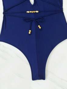 RWX VEST Women's Swimsuit With Deep Neckline And Decorative Tie 2025 XX383 - Màu xanh hải quân - Xem 2