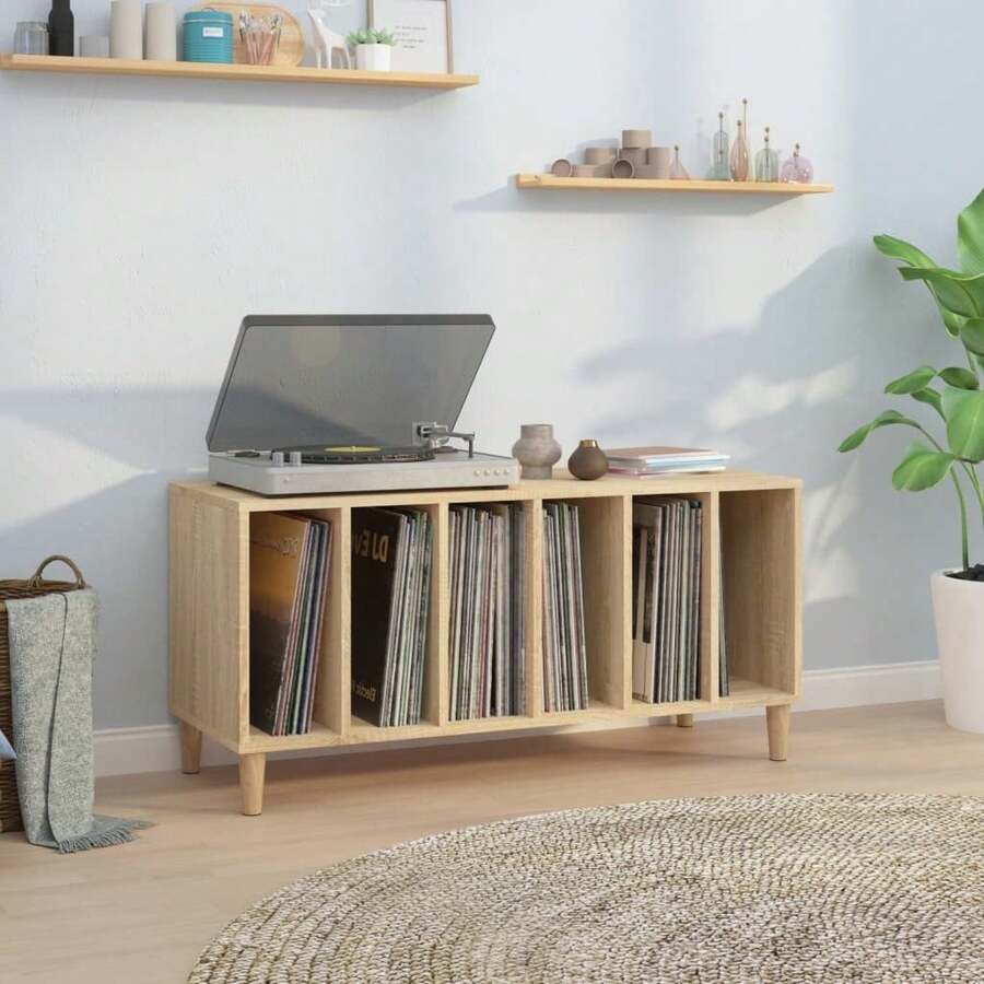 vidaXL Armario con discos chêne sonoma 100x38x48 cm de ingeniería - Marrón - Ver 1
