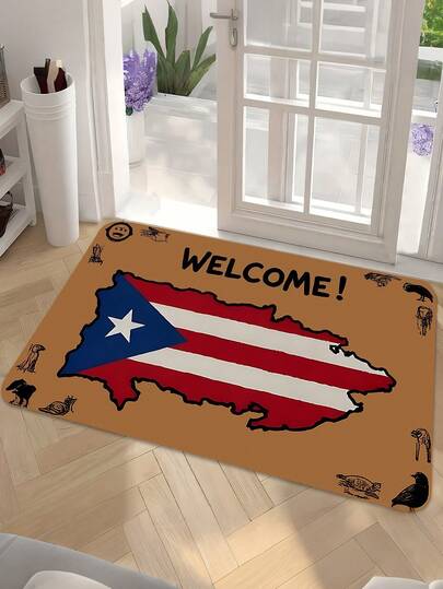 1PC Puerto Rico Welcome Mat Features The Colors Of The Puerto Rican Flag (Red, White, And Blue), Has A Non-Slip Rubber Base, And Is Suitable For Various Occasions Such As Living Rooms, Bedrooms, Kitchens, Offices, And Holidays.