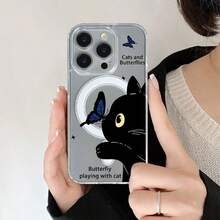 Cat phone case suitable for  17 16 16E 15 14 13 12 11 Pro Max 17 Air 16 Plu Transparent magnetic suction is simple and elegant, easy to charge, and acrylic material has a better hand feel - SKU1-7195WXcat - Ver 2