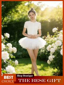 Women's Classic Multi-Layer Tulle Tutu Skirt, Adult Pleated Gauze Short Skirt, Dancing Jogging Skirts - màu đen - Xem 6