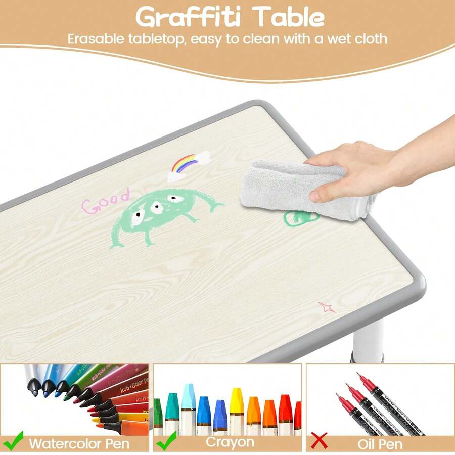 Set de Mesa y Sillas para Niños, Multifuncional, Mesa de Comedor con Seis Sillas, Altura Ajustable, Superficie Borrable, Diseño Ergonómico que Cuida la Espalda, Ideal para Aula y Hogar - Gris - Ver 1
