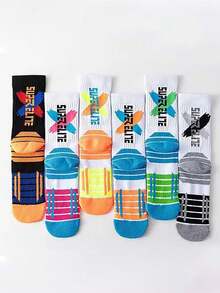 1/2 Pair Men's Crew Socks, Towel Bottom Sports Socks For Running, Basketball, Football, Versatile & Suitable For Sports - Multicolor - View 8