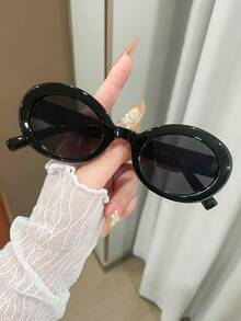 1副男女通用复古椭圆形小框Y2K时尚简约休闲眼镜，适合度假佩戴 - 彩色 - 查看 12