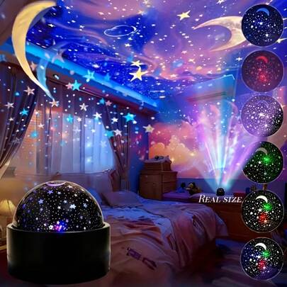2026 Star & Moon Projection Lamp | Atmosphere Bedside Lamp | 2-In-1 Atmosphere Lamp | RGB 16 Colors | Star & Moon Projection Effect | USB Powered | Plug & Play | Voice Control | Music Rhythm Changing Light | Suitable For Living Room, Bedroom, Party, Gathering, KTV, Homestay, Various Events & Festivals Decoration Lamp | New Year Gift | Birthday | Valentine's Day | Decorative Lamp