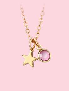 1件锌合金五角星镶嵌12色水钻可爱金色吊坠项链，适合青少年日常休闲佩戴 - 均碼 - 查看 10