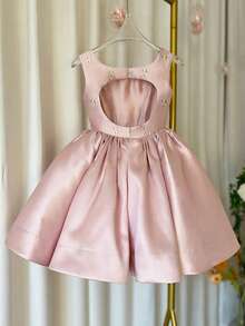 年轻女孩无袖派对礼服公主裙，适合小女孩生日派对、婚礼花童、伴娘、重要场合和节日 - 粉色 - 查看 5