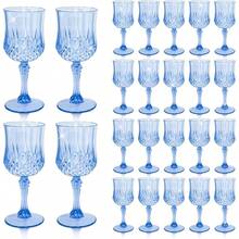 AGH 12/24/48 Pack 7oz Plastic Wine Drinking Glasses, Blue Plastic Vintage Champagne Vintage Wine Glasses, Unbreakable Goblets For Parties Wedding, Party, Red Wine Glass, Bars, Restaurants - Màu xanh nhạt - Xem 7