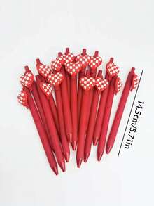 6支随机创意可爱爱心主题按动式圆珠笔，适合情人节、学校、校园使用 - 紅色 - 查看 2