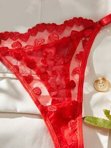 ملابس داخلية رومانسية وأنيقة وجذابة للنساء لعيد الحب، طقم صدرية مطرزة بقلب أحمر، طقم صدرية شفافة حساسة ذات كأس بلكوني، ملابس داخلية جذابة للأزواج - الأحمر - مشاهدة 5