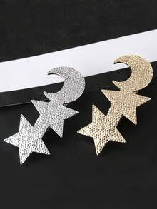 1pc Elegant European & American Linen Texture Two Star Moon Hair Clip, Alloy Hair Accessory