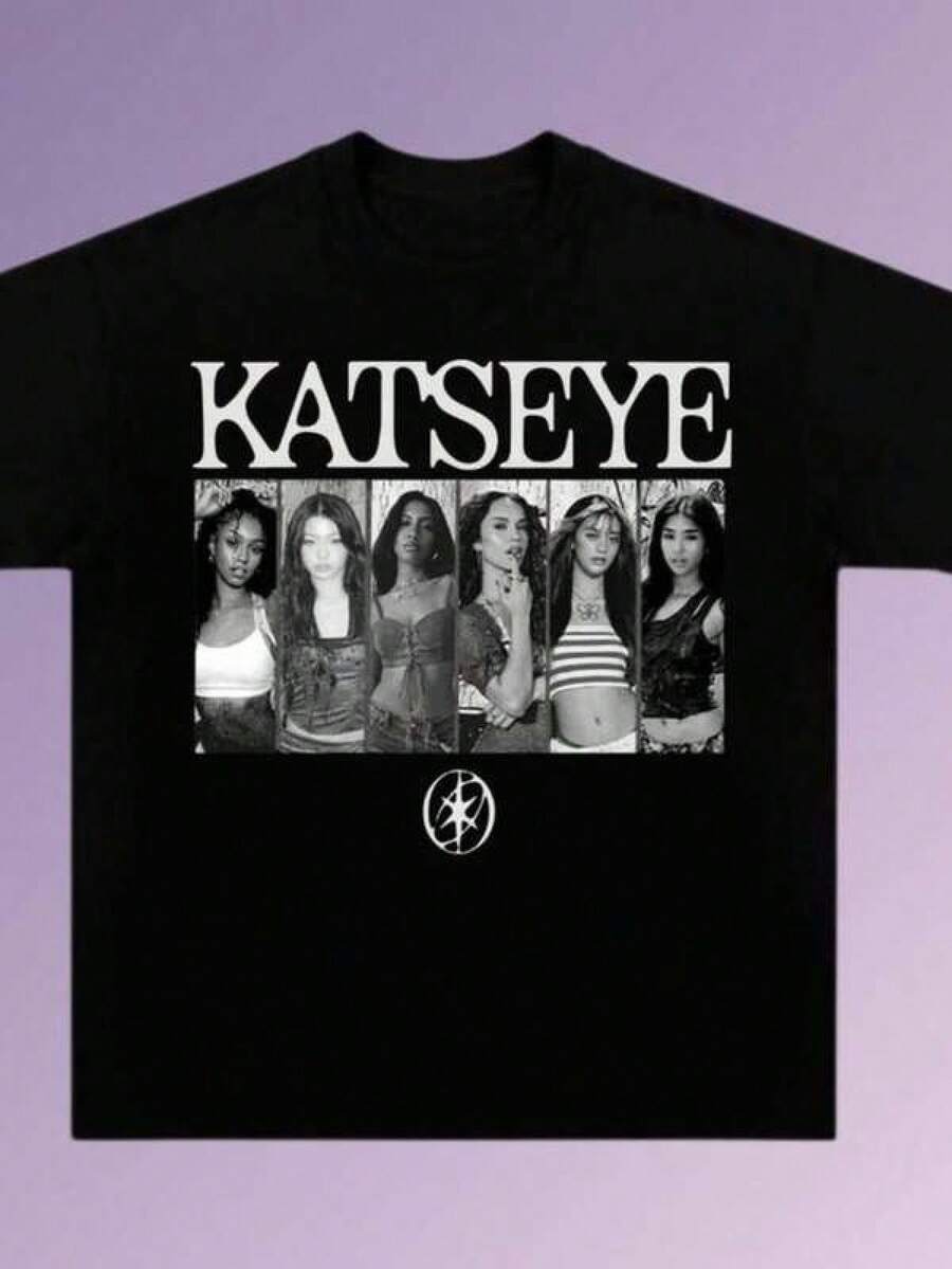 Katseye Shirt, The Beautiful Chaos Tour 2025 Shirt, Katseye Girl Group T-Shirt Vintage Katseye The Beautiful Chaos Tour Shirt, Katseye Kpop Graphics Tee, Katseye Gnarly Parent-Child Outfits - 黑色5 - 查看 1