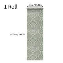 Papel de Parede Autoadesivo em Estilo Clássico Europeu (1 Rolo), Fundo Verde com Estampa Branca, 44 x 300 cm (17,32 x 118,11 polegadas), Vinil Removível, Adesivo de Parede Decorativo Vintage Barroco, Impermeável e Removível, Fácil de Instalar, Ideal para Sala de Estar, Quarto, Banheiro, Cozinha, Escritório e Decoração Elegante para Ambientes - Verde - Ver 13