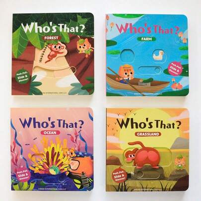Who's There? Interactive Pull & Slide Book, Forest/Ocean/Farm/Grassland Themes, Pull & Slide Surprise Windows, Bright Illustrations, Sturdy Thick Pages, Fun Story Time Gift