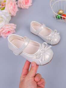 1 Pair Fashionable Cute Flat Shoes For Baby Girls, Infant Bowknot Shoes, All Season - White - View 2