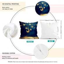 4 أغطية وسادة مطبوعة بهلال رمضان، أغطية وسادة مطبوعة من جهة واحدة، مناسبة لديكور غرفة المعيشة والنوم، لجميع المواسم - لا تشمل وسادات داخلية - متعدد الألوان 05 - مشاهدة 2