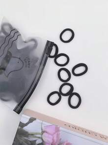 100pcs 2cm Black Elastic Hair Bands, Cute Solid Color Hair Ties, Ponytail Accessories - Black - View 6