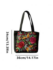 Embroidered Canvas Tote Bag | Reusable Lightweight Shoulder Tote | Large Capacity Foldable Shopping Bag For Grocery, Travel & Daily Storage | Durable Multi-Purpose Handbag For Ladies, Teen Girls, Office Workers & Students | Ideal For Supermarket Runs, Weekend Getaways, Beach Trips, School Campus & Travel Vacations Back To School Gift Small Gift Exchange - Multicolor - View 9