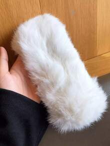 1件新款秋冬绗缝兔毛发箍，蓬松镂空顶部皮革草帽，复古宽檐保暖毛绒头巾