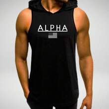 Alpha Men's Tank Top With Hood For Gym, Workout, Weightlifting - Black - View 1