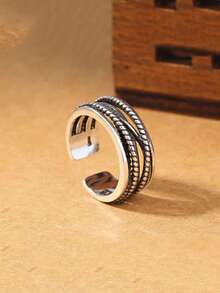 RMNL 1pc Vintage Royal Style Thumb Knitted Multi-Layer Open Ring Thick Adjustable Rugged Bohemian Elegant Women's Jewelry Gift For Her All Seasons - Multicolor - View 2