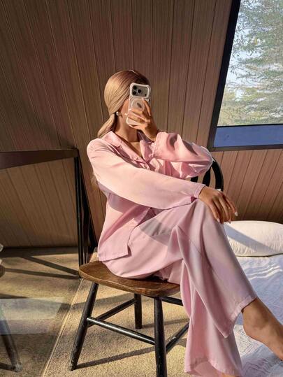 Nina Bonheur 2 st kvinnor löst och bekvämt, andningsbart, randigt långärmat pyjamasset