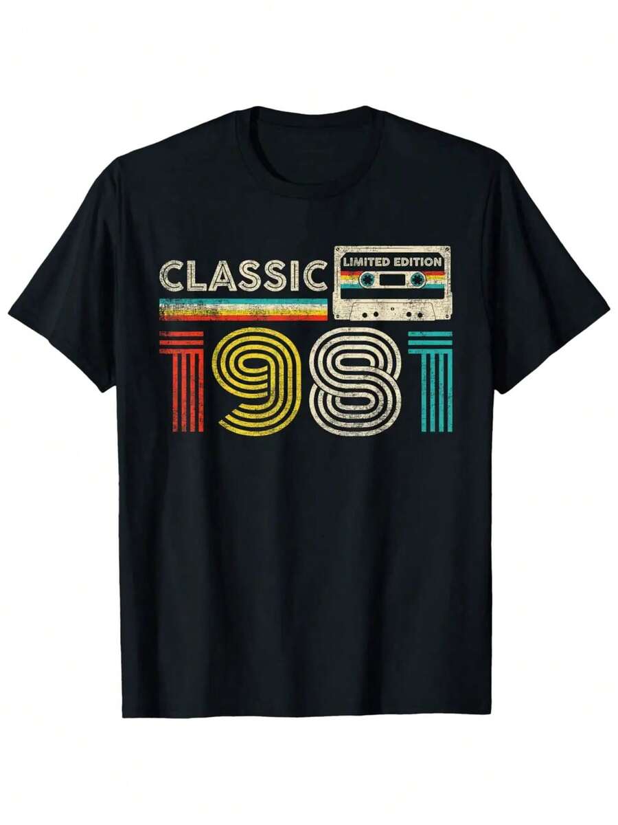 Classic 1981 Vintage 1981 Cassette Tape Men Women Birthday T Shirt - 黑色 - 查看 1