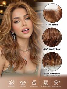 长款波浪铜棕色13x4高清蕾丝前假发 - 无胶高清蕾丝，预拔发际线，耐热合成纤维，适合日常及派对佩戴，16英寸 - 彩色 - 查看 5