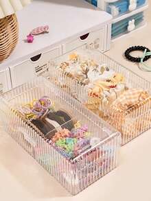 发饰收纳盒，带隔层，多层带盖，可收纳发圈、发带、发夹等，女孩首饰盒，橡胶材质 - 無色 - 查看 2