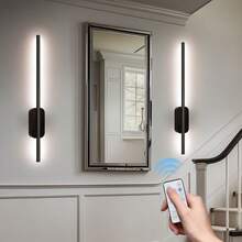 Set Of Two Battery-Powered Wall Lights, Adjustable Brightness With Remote, Rechargeable LED Wireless Fixtures For Bedroom, Living Room, Or Hallway, Black (2-Pack) - 彩色 - 查看 1