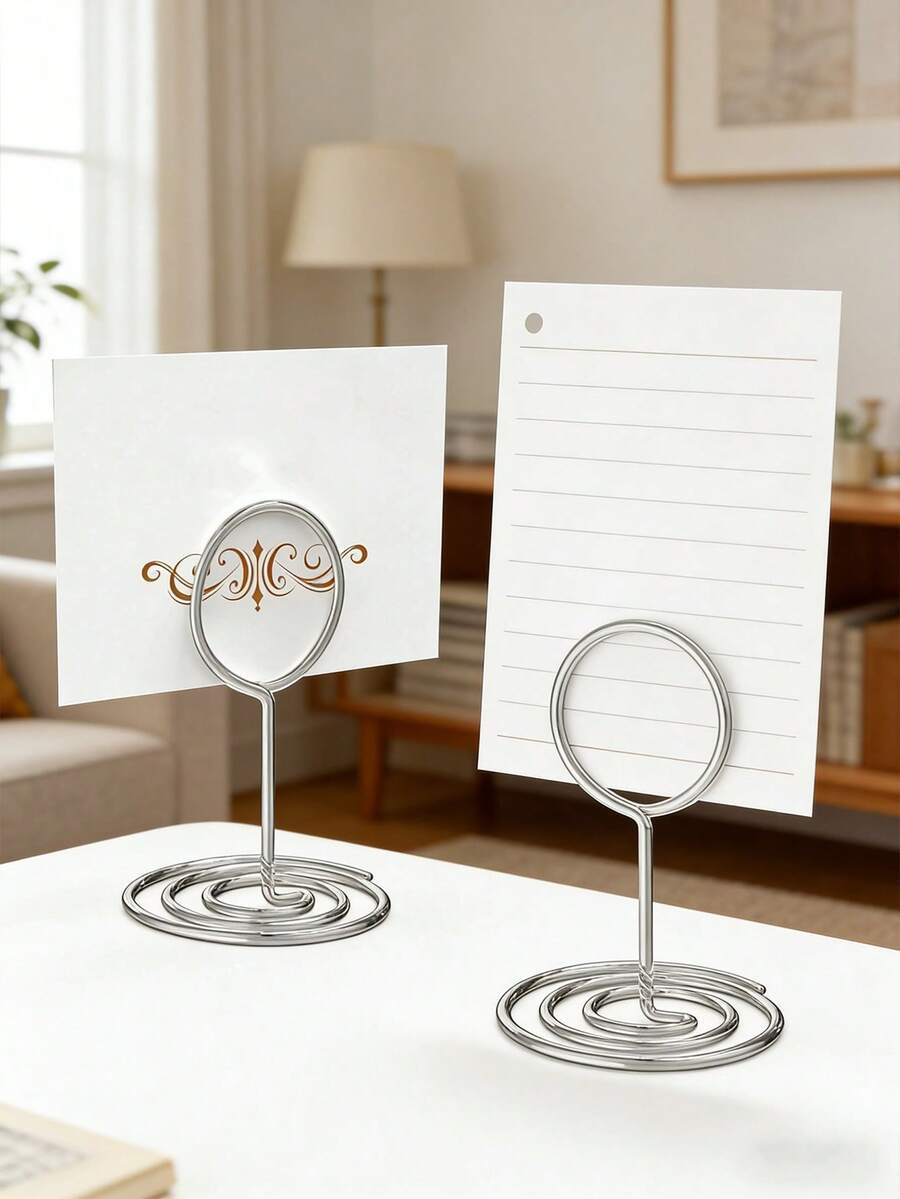 1Pc Elegant Silver Place Card Holders For Wedding Table Numbers, Metal Name Card Stand For Receptions, Anniversary Parties, Bridal Shower Decorations - Multicolor - View 1