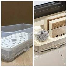 1pc Multifunctional Sink Organizer Rack (With Draining Rack And Hooks) - No Electricity Needed, Can Be Placed On Countertop, Stores Sponges, Soaps, Brushes, Cloths And Other Kitchen Sink Items, Fabric Storage Rack.Compact Design, Easy To Clean, Made Of Durable Plastic, Specially Designed Sponges. - Nhiều màu - Xem 3