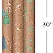 Hallmark - Papel de regalo de Navidad reciclable con lneas cortadas en el reverso (3 rollos: 90 sq. ft. ttl) Kraft caf con Santas, rboles verdes, rayas rojas - envoltura de navidad - Ver 4