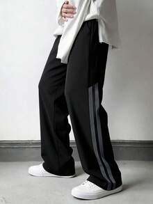 Calça masculina casual folgada (1 peça), ideal para o dia a dia, treinos esportivos, corrida, atividades ao ar livre, fitness e caminhada. Perna reta e confortável, estilo streetwear. Perfeita para o uso diário. - Cinza escuro - Ver 3