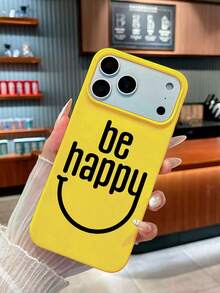 Be Happy Smiling Face Pattern Yellow Phone Case, Positive Energy Slogan Protective Cover, Anti-Drop Matte Protective Shell, Compatible With IPhone 16/17/17 Pro Max/12 Pro/17 Pro - Yellow - View 1