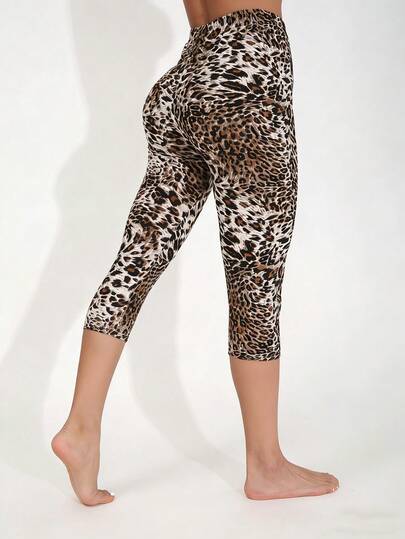 1-Pack Women's Casual Leggings, Leopard Print Pattern, Soft & Stretchy, Suitable For Fitness, Running, Home, Outdoor Activities, Yoga, Spring/Summer