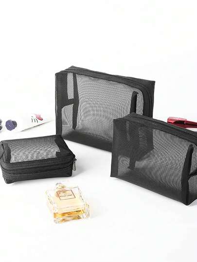 2026 New Minimalist Mesh Cosmetic Bag, Can Hold 1/6 Lipsticks And BB Cushion, Large Capacity Portable Travel Pouch, Daily Makeup Storage Box, Travel Essential, Bohemian Style, Suitable For Vacation, Beach, Bathroom, Bedroom, Large Capacity