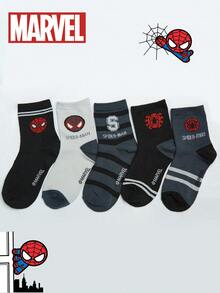 Marvel 10双装儿童漫威蜘蛛侠条纹图案中筒袜，运动袜，四季皆宜，欧美尺码，舒适透气耐穿，色彩鲜艳，适合日常穿着，优质面料，不闷汗，卡通图案，秋冬季款 - 彩色 - 查看 4