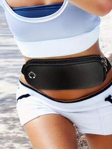 1个可调节黑色跑步腰包，带耳机插孔，适合户外活动、骑行、慢跑和健身爱好者，完美的节日礼物，慢跑必备 | 贴合腰部 | 健身包（耳机插孔位置随机，但差别很小）。 - 黑色 - 查看 3